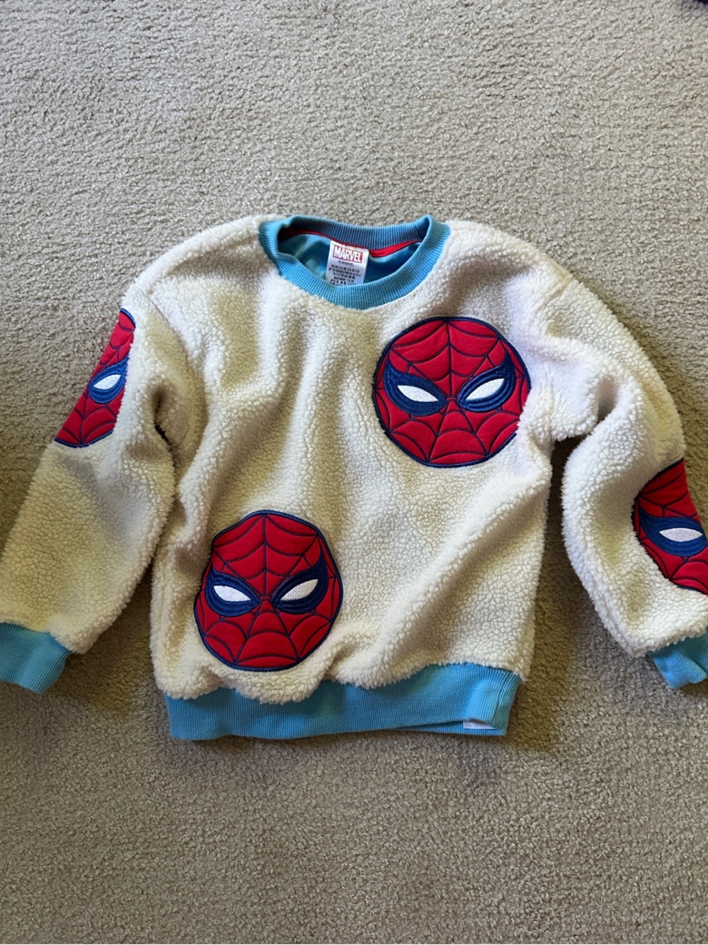Marvel Spider-Man Sherpa Sweatshirt - Cream with Red & Blue